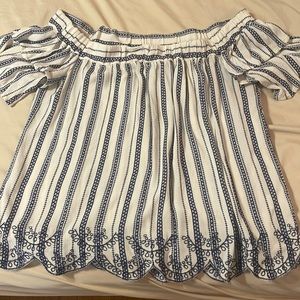 Strapless blue and white summer shirt. Pretty details